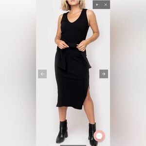 GibsonLook Black Ribbed Midi Dress Tie Waist
